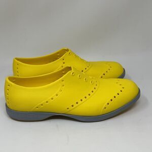 Biion Golf Shoes Womens 7 Mens 5 Yellow Rubber Slip On Wingtip Spikeless